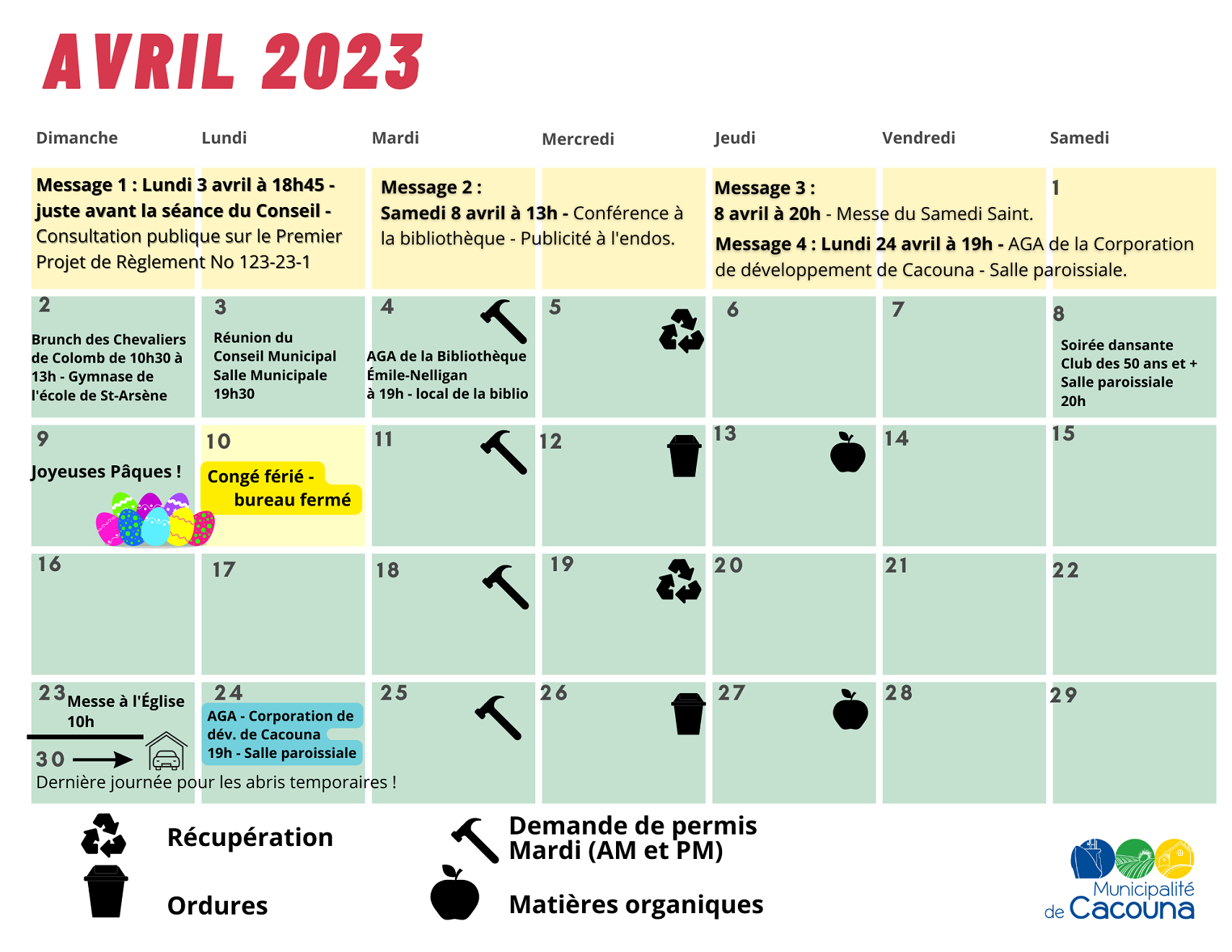 Calendrier mensuel - Avril 2023 - page 1