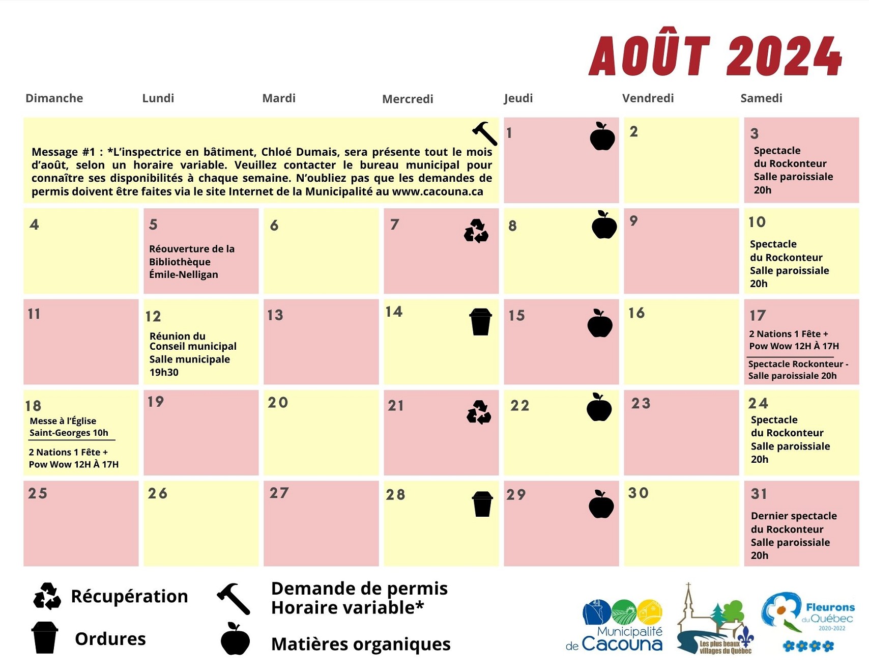 Calendrier Août 2024 recto