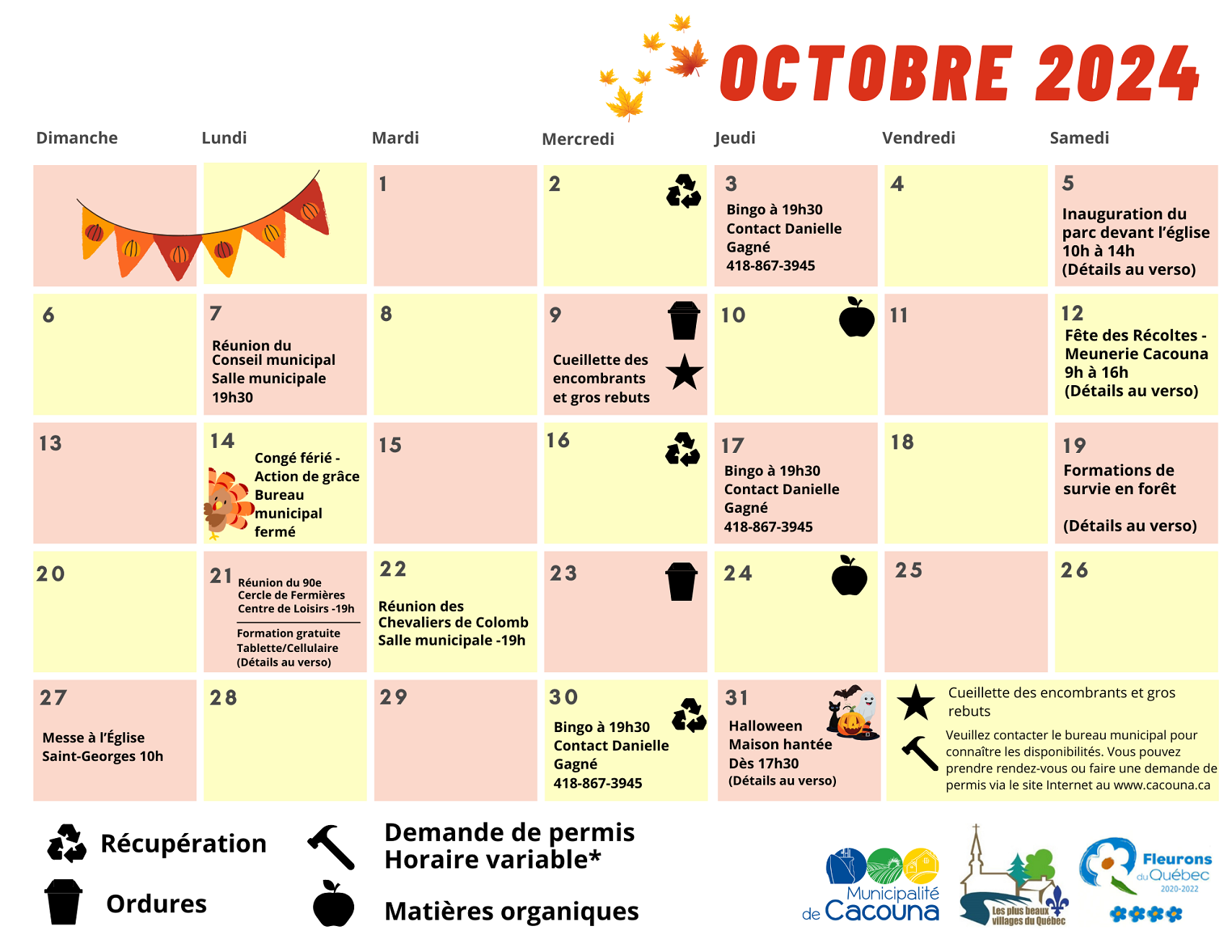 Calendrier Octobre 2024 recto