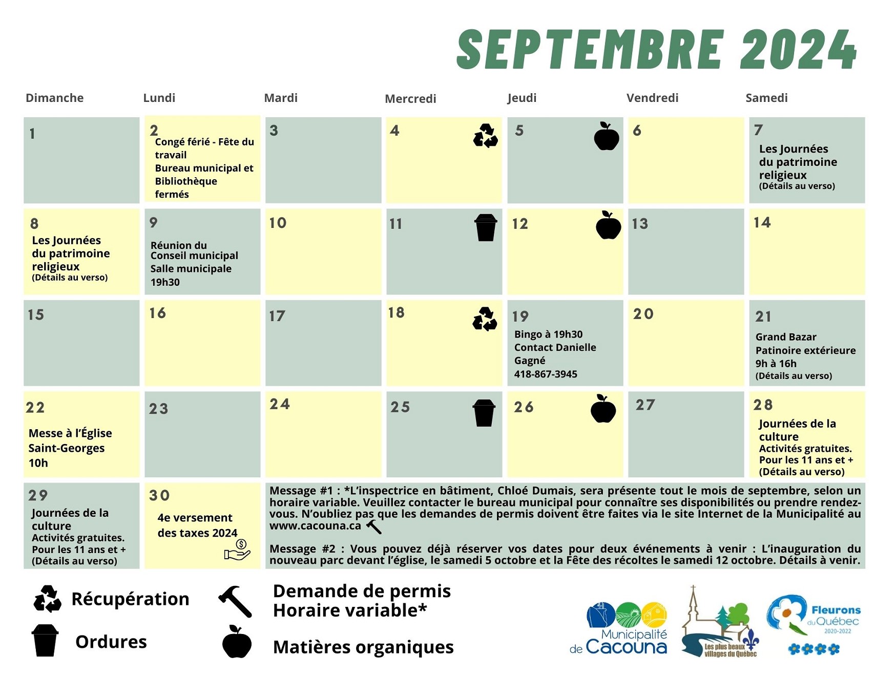 Calendrier Septembre 2024 recto