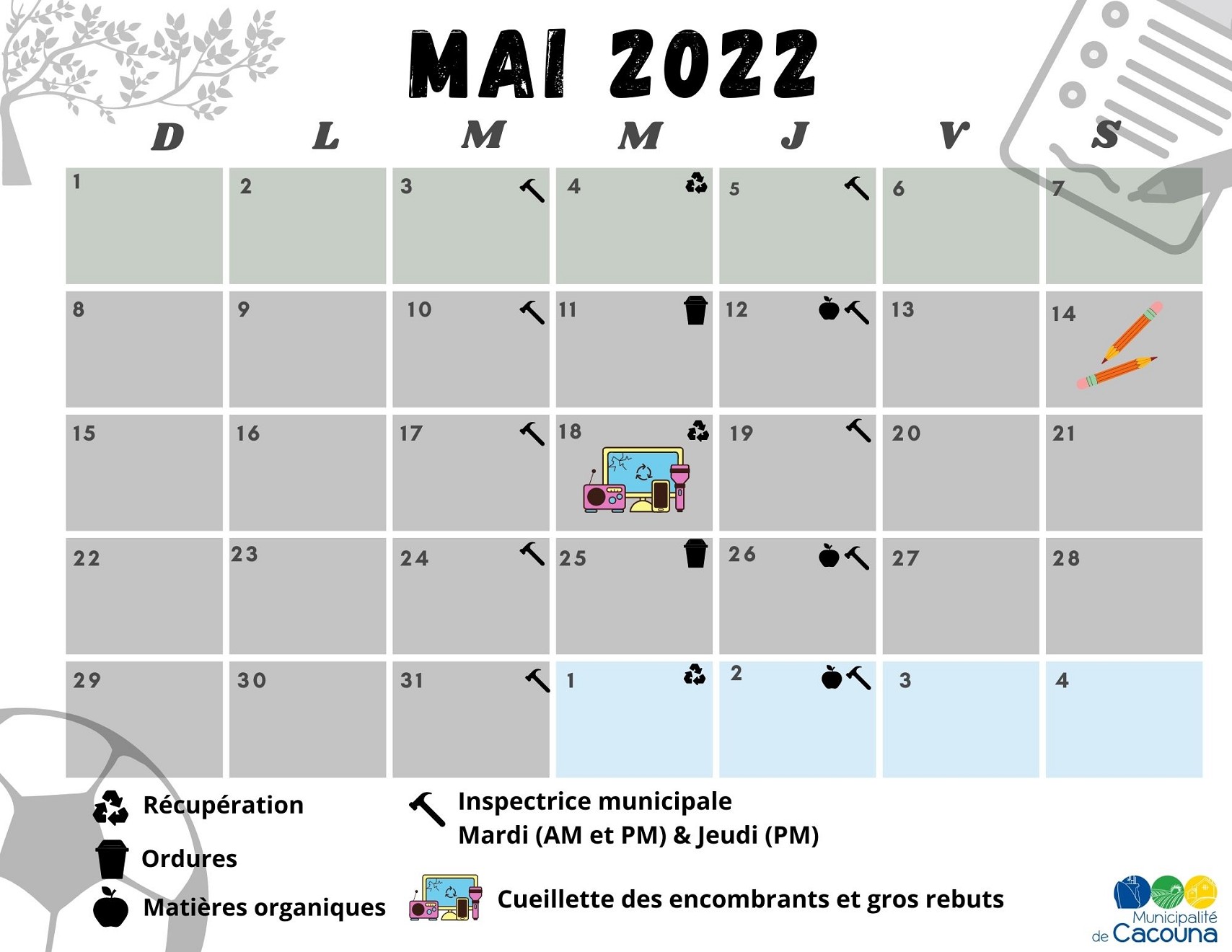 Calendrier Mai 2022 (Auteur : Cédric Soucy)