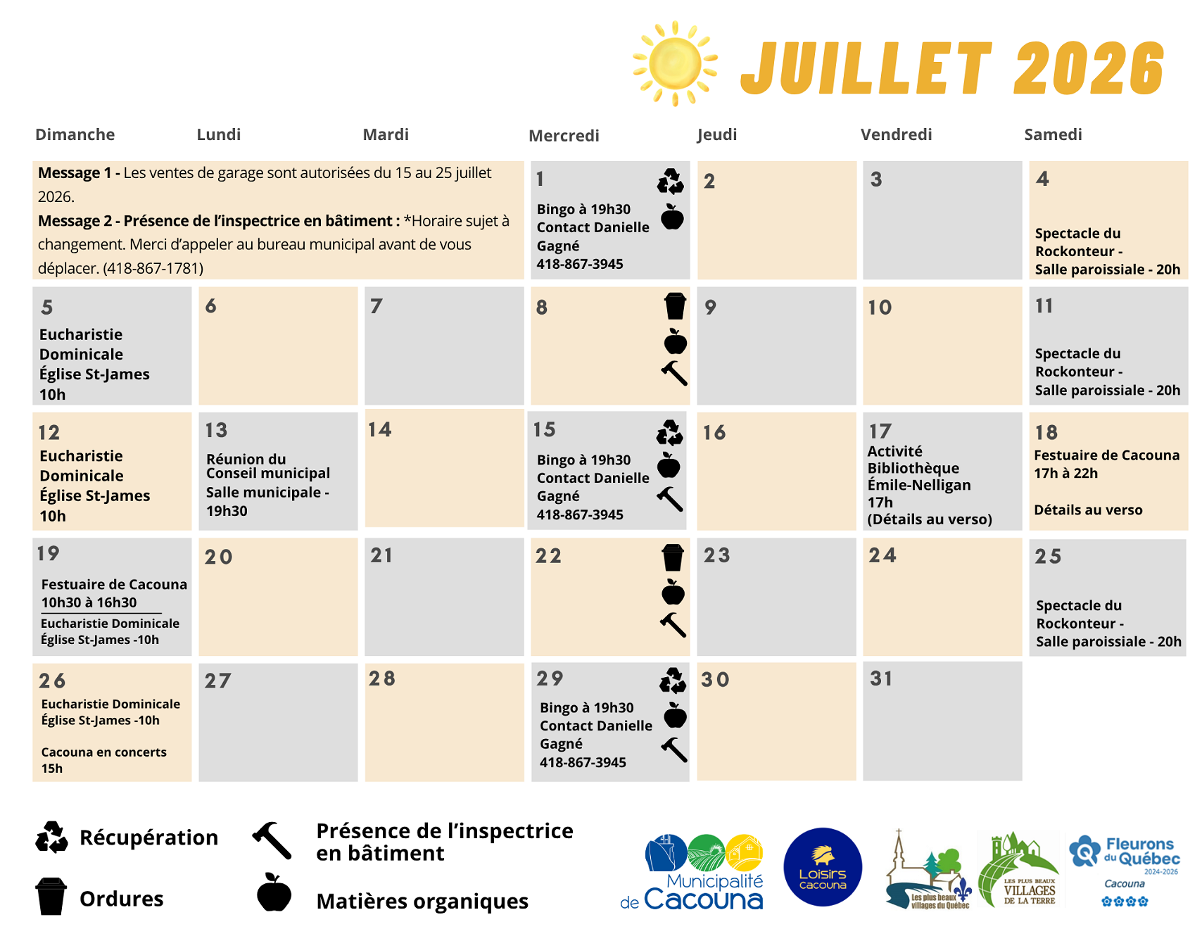Calendrier Juillet 2026 recto
