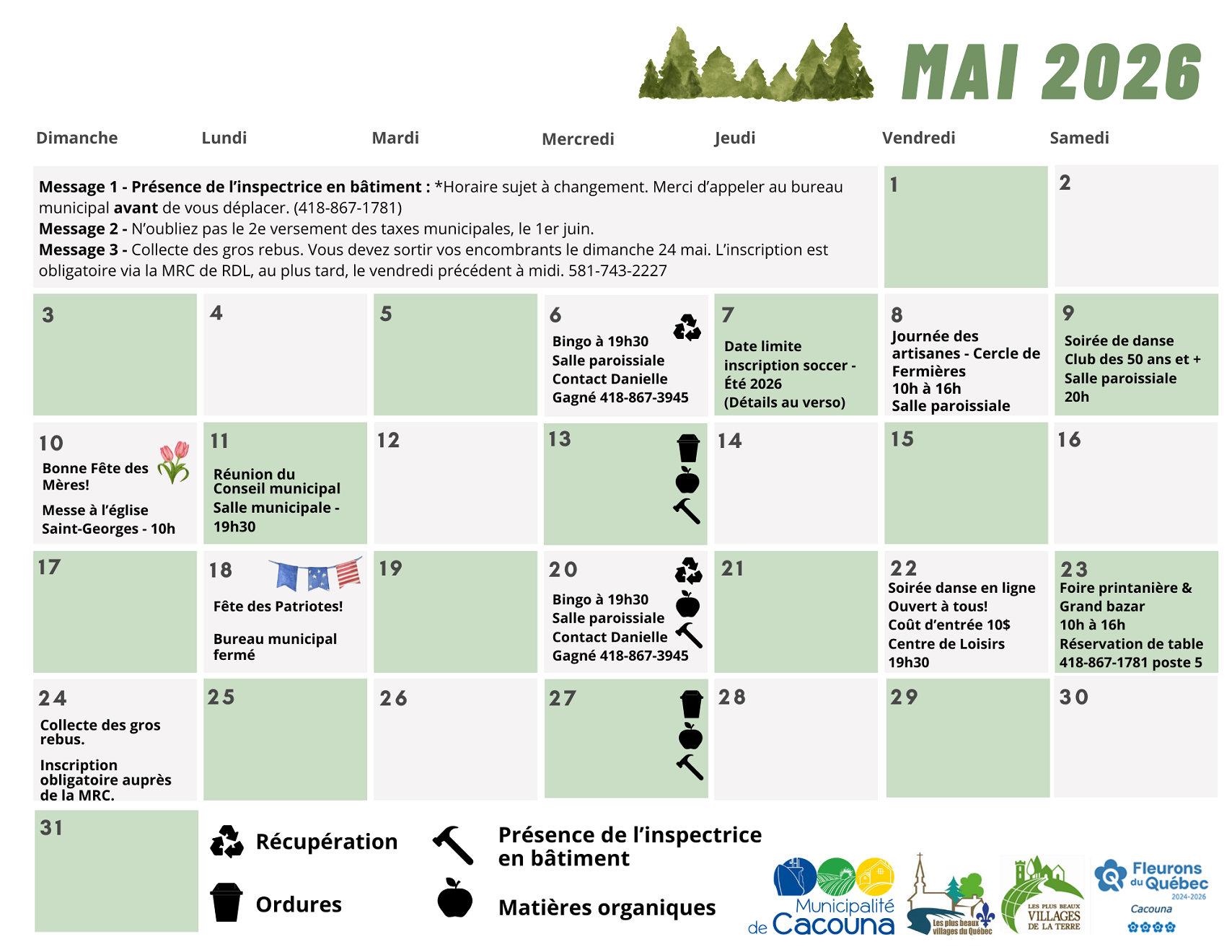 Calendrier Mai 2026 recto
