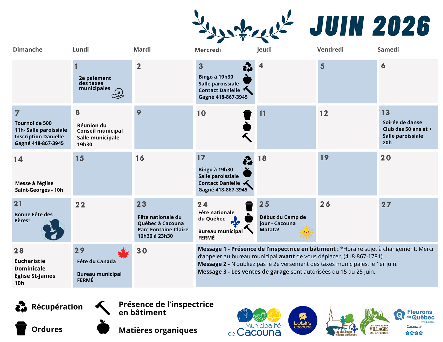 Calendrier Juin 2026 Recto