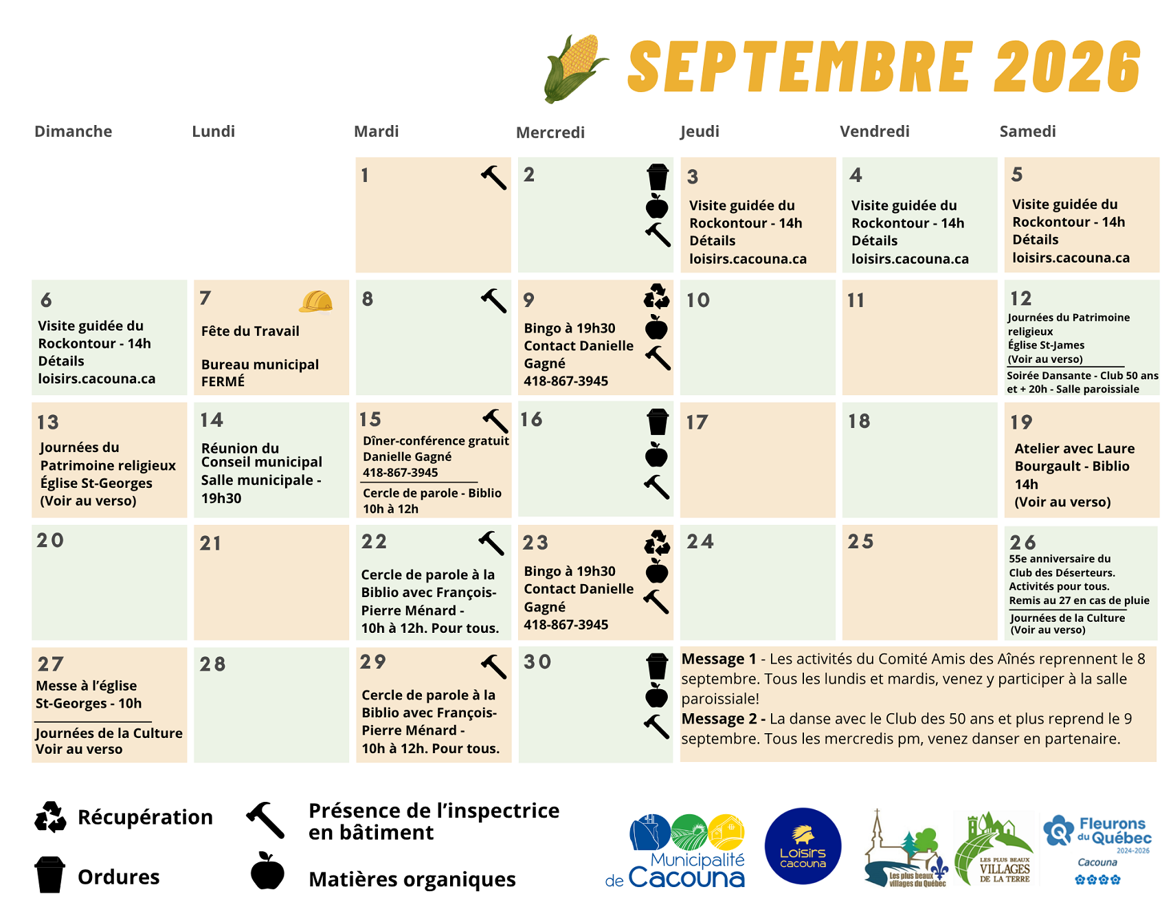 Calendrier Septembre 2026 recto